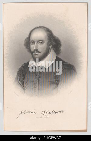 William Shakespeare 1856 John Chester Butre Buttre gravé cette image de Shakespeare portant une veste simple et un col blanc doux pour une publication américaine de 19th siècles, en fondant l'image sur une gravure de 18th siècles par Houbraken (voir 17,3.756-2423).Ce dernier avait lui-même été dérivé du portrait de Chandos de CA.1610 (National Portrait Gallery, Londres), et le présent travail démontre comment les graveurs se sont appuyés sur des sources établies, car ils ont fourni la demande continue pour des apparences du Bard.William Shakespeare 708361 Banque D'Images