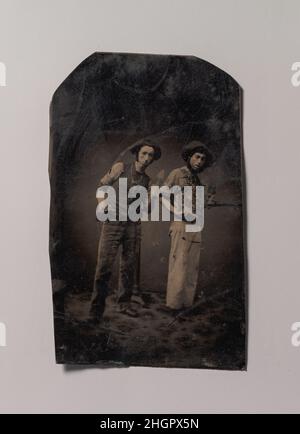 [Deux couches de briques tenant des briques et des truelles] 1870s–80s Inconnu.[Deux briques tenant des briques et des truelles].Inconnu (américain).1870s–80s.Tintype.Photographies Banque D'Images