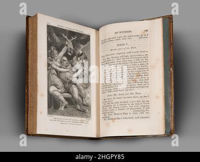 Les pièces de William Shakespeare, vol. 1, contenant The Tempest, deux messieurs de Vérone, Merry Wives of Windsor 1805 William Shakespeare British Fuseli a conçu les illustrations de cet ensemble de dix volumes de pièces de Shakepeare, édité par George Steevens et publié en 1803.L’imprimé de Bromley pour les Merry Wives of Windsor répond à la loi 5, scène 5, où Falstaff rencontre Mistress Ford et Mistress rapidement dans le Grand parc de Windsor la nuit.L'imprimé traduit un croquis de la collection du Musée (1975.131.232) en une image étroitement contrôlée sans laisser de détails à l'imagination.Un degr. Élevé Banque D'Images