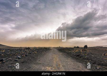 Tempête de sable dans les Highlands d'Islande près du volcan Hekla, Sudurland, Islande Banque D'Images