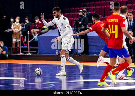 GRONINGEN, PAYS-BAS - JANVIER 22: Srjan Ivankovic de Bosnie-Herzégovine, Chino d'Espagne pendant le match du Futsal des hommes Euro 2022 Groupe D entre l'Espagne et la Bosnie-Herzégovine au Martiniplaza le 22 janvier 2022 à Groningen, pays-Bas (photo d'Andre Weening/Orange Pictures) Banque D'Images