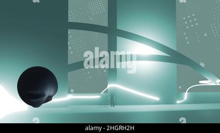 3d illustration - propre stérile futuriste science-fiction intérieur de laboratoire ou vaisseau spatial Banque D'Images