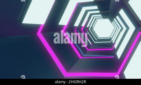 3D illustration - tunnel Sci-fi avec triangles néon Banque D'Images