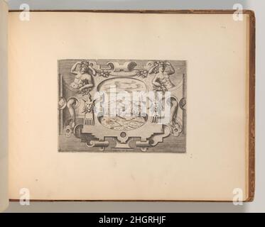 Targhe ed altri ornati di varie e capriciose invenzioni (cartoues et autres ornements de diverses et capricieuses invention, page 53) 1773 après Georges Reverdy page d'un album de 54 gravures, dont 40 proviennent d'une série publiée par Carlo Losi à Rome en 1773.Pour une raison souvent négligée, ces tirages reproduisent en fait des dessins du XVIe siècle attribués à l'énigmatique artiste français Georges Reverdy et à l'artiste néerlandais Jacob Floris.Toutes les copies sont inversées.Dans certains cas, ils sont combinés avec les originaux de cet album.Plusieurs pages de l'album sont vides, Banque D'Images