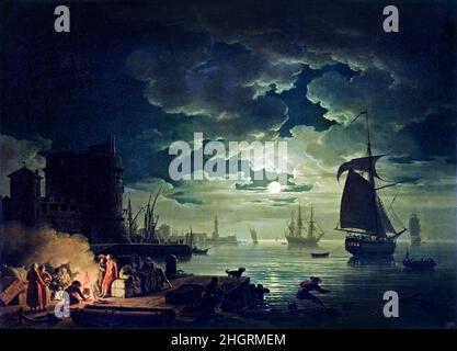 Joseph Vernet.Peinture intitulée 'Port de Palerme par Moonlight' par Claude-Joseph Vernet (1714-1789), huile sur toile, 1769 Banque D'Images