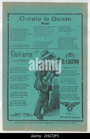 Grand-page avec trois chansons d'amour; un homme chantant et jouant de la guitare ca.1900–1920 (publié) José Guadalupe Posada.Grand-titre avec trois chansons d'amour; un homme chantant et jouant de la guitare.José Guadalupe Posada (mexicain, 1851–1913). Vers 1900–1920 (publié).Photo-relief et typographie sur papier vert.Antonio Vanegas Arroyo (1850–1917, cuisine mexicaine).Imprime Banque D'Images