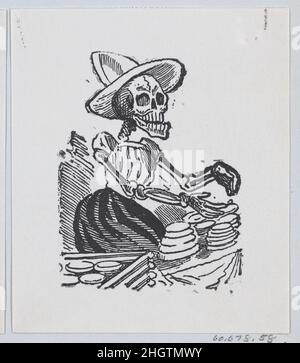 Un squelette vendant du fromage d'un grand côté intitulé 'una Calavera Chusca' ca.1880–1910 José Guadalupe Posada.Un squelette vendant du fromage d'un grand côté intitulé « una Calavera Chusca ».José Guadalupe Posada (mexicain, 1851–1913). Env.1880–1910.Gravure en bois.Imprime Banque D'Images