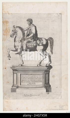 Spéculum Romanae Magnificatiae : Marcus Aurelius 16th Century attribué à Cornelis Bos Netherlandish cet imprimé provient de la copie du musée du spéculum Romanae Magnificatiae (le miroir de la magnificence romaine). Le spéculum a trouvé son origine dans les activités d’édition d’Antonio Salamanca et d’Antonio Ladreri.Au cours de leur carrière dans l'édition romaine, les deux éditeurs étrangers - qui ont travaillé ensemble entre 1553 et 1563 - ont lancé la production de tirages d'œuvres d'art, d'architecture et de vues de ville liées à Rome antique et moderne.Les tirages pourraient être achetés individuellement par les touristes Banque D'Images