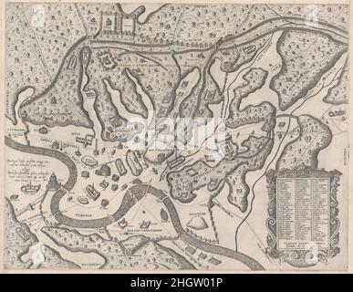 Spéculum Romanae Magnificatiae : Rome antique, et ses collines, de l’Ouest 1582 Giovanni Ambrogio Brambilla Italien cet imprimé provient de la copie du musée du spéculum Romanae Magnificatiae (le miroir de la magnificence romaine) le spéculum a trouvé son origine dans les activités de publication d’Antonio Salamanca et d’Antonio Ladreri.Au cours de leur carrière dans l'édition romaine, les deux éditeurs étrangers - qui ont travaillé ensemble entre 1553 et 1563 - ont lancé la production de tirages d'œuvres d'art, d'architecture et de vues de ville liées à Rome antique et moderne.Les tirages peuvent être achetés individuellement Banque D'Images