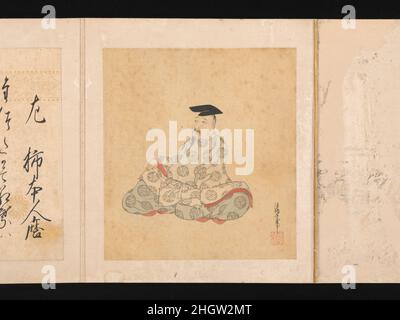 Portraits et poèmes des trente-six Immortels poétiques 1674–92 Sumiyoshi Gukei cet album contient les portraits imaginaires de trente-six des maîtres révérés de la poésie des périodes Nara (710–794) et Heian (794–1185), chacun accompagné d'un de ses versets sur la page en face.Les plus grands poètes ont été sélectionnés par les connaisseurs de la fin de la période Heian, avec Kakinomoto no Hitomaro (actif de 686 à 705), longtemps considéré comme le poète prééminent du Japon, en première place.L'école de peinture Sumiyoshi a été fondée par Jokei (1599–1670), un ancien membre de l'école Tosa qui a établi Banque D'Images