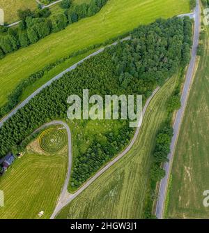 Vue aérienne, labyrinthe Drolshagen, près du village Stupperhof, Drolshagen, pays aigre, Rhénanie-du-Nord-Westphalie, Allemagne,DE, Europe, labyrinthe de haies, a Banque D'Images