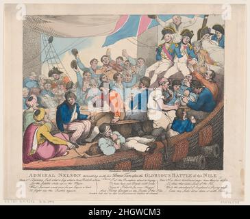 L'amiral Nelson recrée avec sa Brave TARS après la glorieuse bataille du Nil 20 octobre 1798 Thomas Rowlandson.L'amiral Nelson recrée avec sa Brave TARS après la glorieuse bataille du Nil.Thomas Rowlandson (britannique, Londres 1757–1827 Londres).20 octobre 1798.Gravure et aquatint de couleur main.Rudolph Ackermann, Londres (actif 1794–1829).Imprime Banque D'Images