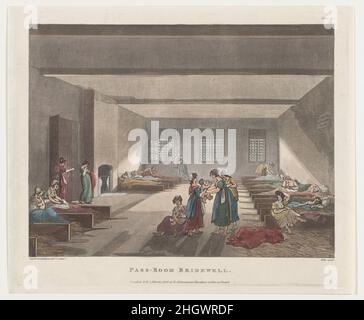 Pass-Room Bridewell 1808 conçu et gravé par Thomas Rowlandson.Chambre d'entrée Bridewell.Microcosme de Londres, pl.12. Conçu et gravé par Thomas Rowlandson (britannique, Londres 1757–1827 Londres).1808. Gravure et aquatint de couleur main.Rudolph Ackermann, Londres (actif 1794–1829).Imprime Banque D'Images