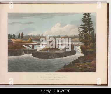 Glenns Falls (no6 du portefeuille de la rivière Hudson) 1822 John Hill American, Born England texte publié avec cette impression nous dit que les chutes "présentes à l'oeil du spectateur immenses masses d'eau, se précipitant sur de larges plates-formes de roche, dans une centaine de cataractes rivales,Et autant de directions différentes... l'Hudson dans cet endroit, descend, par une série presque régulière de marches capaceuses, formant une variété de cascades d'une étendue imposante, et d'une beauté incomparable.La hauteur de toute la chute est estimée à près de 70 pieds; bien que, pour un observateur superficiel, ce calcul ma Banque D'Images