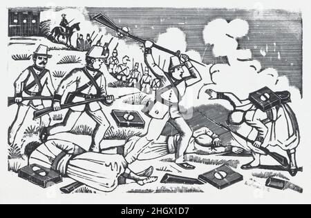 Un soldat levant son fusil pour frapper l'ennemi (le 5 mai) ca.1880–1910 José Guadalupe Posada.Un soldat levant son fusil pour frapper l'ennemi (le 5 mai).José Guadalupe Posada (mexicain, 1851–1913). Env.1880–1910.Coupe de bois.Imprime Banque D'Images