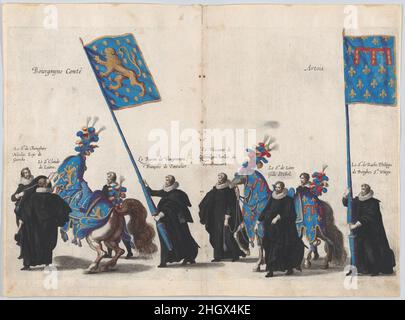 Planche 64: Les magistrats de la ville de Bruxelles défilant dans le cortège funéraire de l'Archduke Albert d'Autriche; de 'Pompa Funebris ...Alberti PII' 1623 Cornelis Galle I plate de 'Pompa Funebris ...Alberti PIIs', d'après Jacques Francquart, illustrant la procession funéraire d'Albert le pieux (1559-1621), Archiduc d'Autriche, fils de l'empereur Maximilien II2 feuilles collées ensemble au centre.la première édition de cette série contient 54 plaques numérotées et une page de titre gravée, publiée en 1623.les deuxième et troisième éditions contiennent 66 plaques et ont été publiées en 1728 et 1729 respect Banque D'Images