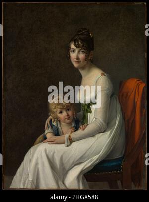 Madame Philippe Panon Desbassayns de Richemont (Jeanne Eglé Mourgue, 1778–1855) et son fils Eugène (1800–1859) 1802 Marie Guillelmine Benoist Français une fois attribué à David, ce portrait est en fait celui de son élève, Marie Guillelmine Benoist.David a enseigné un nombre important de femmes artistes dont les œuvres ont été rendues récemment visibles au public par le salon, qui avant la Révolution française avait sévèrement limité les soumissions par les femmes.Ce portrait de Jeanne Eglé Fulcrande Catherine Mourgue, appelée Égle, et de son fils fut probablement présenté au salon de 1802.Le mari du président, Philippe Banque D'Images