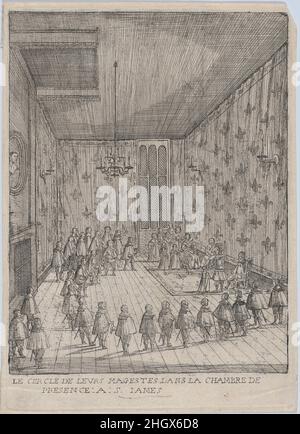 Le cercle de leurs Magestes dans la Chambre de présence: A: S. Iames; illustration de 'Histoire de l'entrée de la Reyne mère dans la Grande Brètaigne' 1639 Anonyme, Français, 17th siècle Charles I, Henrietta Maria, leurs enfants, et Marie de Médicis, avec accompagnateurs, au Palais Saint-Jacques.Illustration du livre, Histoire de l'entrée de la Reyne mère dans la Grande Brètaigne, de Jean Puget de la serre (Londres, 1639).Voir 37.19.1(a, b).Le cercle de leurs fêtes dans la Chambre de présence: A: S. Iames; illustration de l'Histoire de l'entrée de la Reyne mère dans la Grande Brètaig Banque D'Images