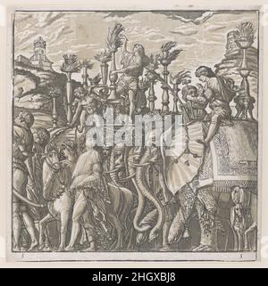 Feuille 5: Éléphants, du Triumph de Jules César 1599 Andrea Andreani Italien.Feuille 5: Éléphants, du Triumph de Jules César.Andrea Andreani (italien, Mantua 1558/1559–1629).1599. Chiaroscuro coupe de bois à partir de deux blocs à l'encre brun clair.Imprime Banque D'Images