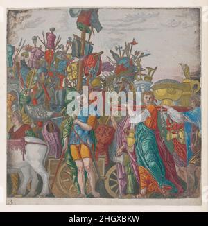 Feuille 3: Trophées de guerre, du Triumph de Jules César 1599 Andrea Andreani Italien.Feuille 3: Trophées de guerre, du Triumph de Jules César.Le triomphe de Jules César.Andrea Andreani (italien, Mantua 1558/1559–1629).1599. Coupe de bois de couleur main.Imprime Banque D'Images