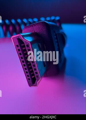 Câble HDMI et branchez une prise de vue macro Banque D'Images