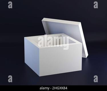 Boîte ouverte simple en carton vierge avec couvercle, 3D rendus Banque D'Images