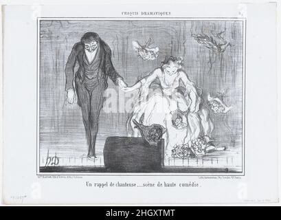 Un rappel de chanteuse..., de Croquis dramatiques, publié dans le Charivari, 9 janvier 1857 janvier 21, 1857 Honoré Daumier Français.Un rappel de chanteuse..., de Croquis dramatiques, publié dans le Charivari, 9 janvier 1857.Croquis Parisiens.Honoré Daumier (français, Marseille 1808–1879 Valmondois).21 janvier 1857.Lithographie; troisième état de trois (Delteil).Aaron Martinet (français, 1762–1841).Imprime Banque D'Images