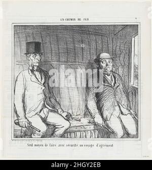 La seule façon d'être en sécurité lors d'un voyage d'agrément, de 'sur le train,' publié dans le Charivari, 3 septembre 1864 septembre 3, 1864 Honoré Daumier.La seule façon d'être en sécurité lors d'un voyage d'agrément, depuis « en train », publié dans le Charivari, 3 septembre 1864.'Sur le train' (en chemin de fer).Honoré Daumier (français, Marseille 1808–1879 Valmondois).3 septembre 1864.Lithographie sur papier journal; troisième état de trois (Delteil).Aaron Martinet (français, 1762–1841).Imprime Banque D'Images