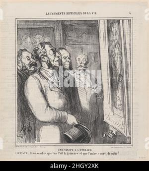 Une visite au studio, de "les moments difficiles de la vie", publié dans le Charivari, 28-29 mars 1864 28-29 mars 1864 Honoré Daumier l'artiste: Il me semble que l'un d'eux fait un visage tandis que l'autre sourit avec pitié.Une visite au studio, de "les moments difficiles de la vie", publié dans le Charivari, du 28 au 29 mars 1864.« les moments difficiles de la vie » (les moments difficiles de la vie).Honoré Daumier (français, Marseille 1808–1879 Valmondois).Du 28 au 29 mars 1864.Lithographie sur papier journal; deuxième état de deux (Delteil).Imprime Banque D'Images