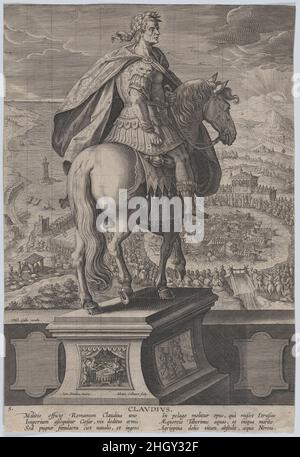 Assiette 5: Statue équestre de Claudius, vue de derrière, une compétition navale à droite en arrière-plan, de 'Emperors romain à cheval' ca.1587–89 Adriaen Collaert.Assiette 5: Statue équestre de Claudius, vue de derrière, une compétition navale à droite en arrière-plan, de 'Emperors romain à cheval'.« Empereurs romains à cheval ».Adriaen Collaert (pays-Bas, Anvers, env.1560–1618 Anvers). Env.1587–89.Gravure, carrée en graphite.Philips Galle (pays-Bas, Haarlem 1537–1612 Anvers).Imprime Banque D'Images