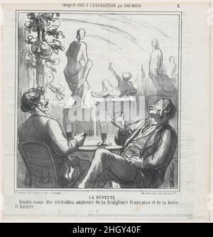 Au bar, point de rencontre pour les vrais amoureux de la sculpture française et de la bière bavaroise, de l'exposition "croquis", publié dans le Charivari, 3 juin 1865 3 juin 1865 Honoré Daumier.Au bar, point de rencontre pour les vrais amoureux de la sculpture française et de la bière bavaroise, tiré de l'exposition esquisses, publiée dans le Charivari, 3 juin 1865.'La campagne d'hiver' (la campagne en hiver).Honoré Daumier (français, Marseille 1808–1879 Valmondois).3 juin 1865.Lithographie sur papier journal; deuxième état de deux (Delteil).Aaron Martinet (français, 1762–1841).Imprime Banque D'Images