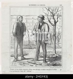 Vous semblez apprécier de faire mon travail.En échange, je pourrais vous proposer de faire votre travail: Je vais faire un tour dans votre autocar!, de "Parisiens dans la campagne", publié dans le Charivari, 28 mars 1865 28 mars 1865 Honoré Daumier.Vous semblez apprécier de faire mon travail.En échange, je pourrais vous proposer de faire votre travail: Je vais faire un tour dans votre autocar!, de "Parisiens dans la campagne", publié dans le Charivari, le 28 mars 1865.'Les artistes de campagne' (les artistes à la campagne).Honoré Daumier (français, Marseille 1808–1879 Valmondois).28 mars 1865.Lithographie sur papier journal; deuxième état de deux (Delteil). Banque D'Images