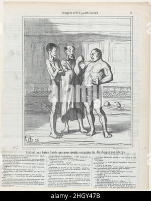 Aller à la piscine juste pour le développement de ses muscles, de 'Summer sketches,' publié dans le Charivari, 10 août 1865 10 août 1865 Honoré Daumier.Aller à la piscine juste pour le développement de ses muscles, de 'Summer sketches,' publié dans le Charivari, 10 août 1865.'Esquisses' (croquis d'été).Honoré Daumier (français, Marseille 1808–1879 Valmondois).10 août 1865.Lithographie sur papier journal; deuxième état de deux (Delteil).Aaron Martinet (français, 1762–1841).Imprime Banque D'Images