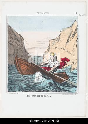 De Scylla à Charybdis, de 'News of the Day', publié dans le Charivari, 20 mars 1869 20 mars 1869 Honoré Daumier.De Scylla à Charybdis, de 'News of the Day', publié dans le Charivari, 20 mars 1869.'Nouvelles du jour' (Actualités).Honoré Daumier (français, Marseille 1808–1879 Valmondois).20 mars 1869.Lithographie de couleur sur papier vélin; troisième état de trois (Delteil).Arnaud de Vresse.Imprime Banque D'Images