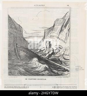 De Scylla à Charybdis, de 'News of the Day', publié dans le Charivari, 20 mars 1869 20 mars 1869 Honoré Daumier.De Scylla à Charybdis, de 'News of the Day', publié dans le Charivari, 20 mars 1869.'Nouvelles du jour' (Actualités).Honoré Daumier (français, Marseille 1808–1879 Valmondois).20 mars 1869.Lithographie sur papier journal; troisième état de trois (Delteil).Arnaud de Vresse.Imprime Banque D'Images
