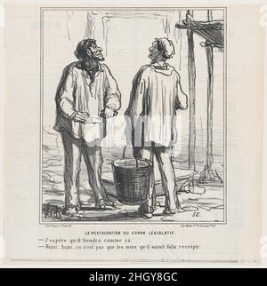 La restauration de l'organe législatif: –l'espoir qu'il tiendra comme ceci.-Hum... hummm !Peut-être n'était-il pas suffisant de simplement refaire le plâtre des murs., d'après "News of the day", publié dans le Charivari, 20 octobre, 1869 octobre 20, 1869 Honoré Daumier.La restauration de l'organe législatif: –l'espoir qu'il tiendra comme ceci.-Hum... hummm !Peut-être n'était-il pas suffisant de simplement refaire le plâtre des murs., d'après "News of the day", publié dans le Charivari, 20 octobre 1869.'Nouvelles du jour' (Actualités).Honoré Daumier (français, Marseille 1808–1879 Valmondois).20 octobre 1869.Lithographie sur papier journal; troisième s. Banque D'Images