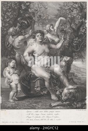 Bacchus assis sur un canon devant des vignes, avec des bachchantes, des satyres et des enfants qui l'entourent 1758 Pietro Peiroleri.Bacchus assis sur un canon devant des vignes, avec des bachchantes, des satyres et des enfants qui l'entourent.Après Peter Paul Rubens (flamand, Siegen 1577–1640 Anvers).1758. Gravure et gravure.Imprime Banque D'Images