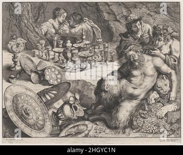 Bacchus et Silenus ivre 1640–60 Frans van den Wyngaerde.Bacchus et Silenus ivre.Après Peter Paul Rubens (flamand, Siegen 1577–1640 Anvers).1640–60.Gravure et gravure.Imprime Banque D'Images