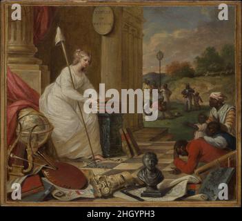 Etude pour la liberté Afficher les arts et les sciences, ou le Genius de l'Amérique encourager l'émancipation des Noirs ca.1791–92 Samuel Jennings Jennings, né à Philadelphie, a passé sa carrière à Londres dans le cercle de Benjamin West.Vers 1791, il commence à travailler sur une peinture d'histoire allégorique pour le nouveau bâtiment de la Bibliothèque de Philadelphie, sur la base des instructions qu'il a reçues de son fondateur, Benjamin Franklin, et des directeurs, dont la plupart étaient des Quakers et des abolitionnistes actifs.Cette étude rare capture la vision de la peinture finie dans la figure de la liberté, entourée de sym Banque D'Images