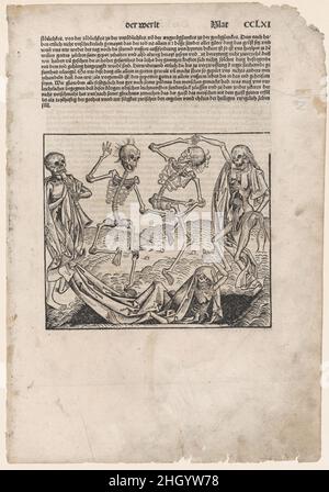 Danse de la mort, feuille de la chronique de Nuremberg 1493 Michael Wolgemut.Danse de la mort, feuille de la chronique de Nuremberg.Michael Wolgemut (allemand, Nuremberg 1434–1519 Nuremberg).1493. Texte en bois et en typographie.Imprime Banque D'Images