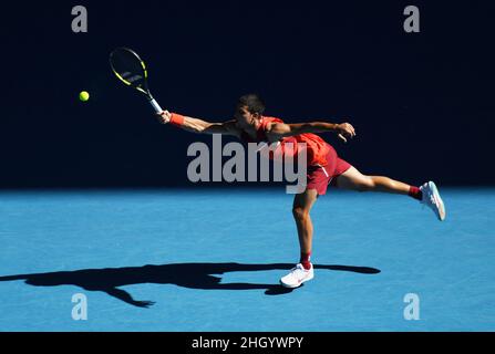 Melbourne, Australie.21st janvier 2022.Open d'Australie Rod Melbourne Park Day 5 21/01/2022 Carlos Alcaraz (ESP) au troisième tour du match crédit: Roger Parker/Alay Live News Banque D'Images