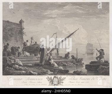 Première vue du Levant ca.1760 après Joseph Vernet.Première vue du Levant.Après Joseph Vernet (français, Avignon 1714–1789 Paris). Env.1760. Gravure; premier état de deux.Jacques Aliamet (français, Abbeville 1726–1788 Paris).Imprime Banque D'Images