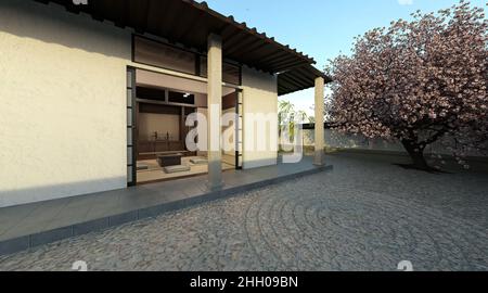 3D illustration de la maison samouraï extérieur et intérieur Banque D'Images