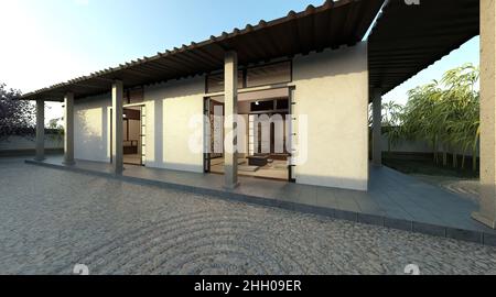 3D illustration de la maison samouraï extérieur et intérieur Banque D'Images