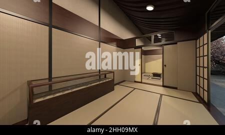3D illustration de la maison samouraï extérieur et intérieur Banque D'Images