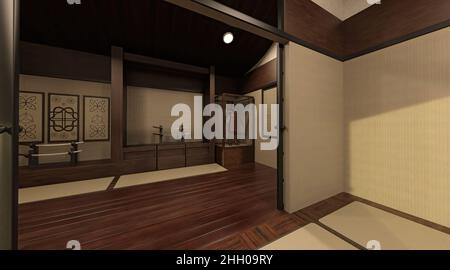 3D illustration de la maison samouraï extérieur et intérieur Banque D'Images