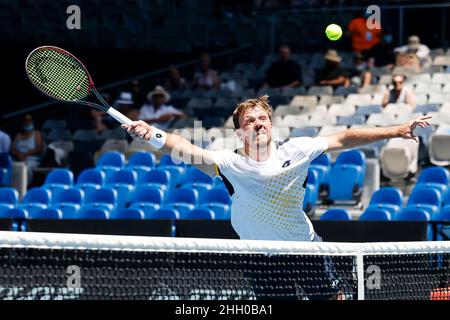 Melbourne, Australie.23rd janvier 2022.Tennis: Grand Chelem - Open d'Australie, doubles, hommes, 3rd tour: Krawietz/Mies (Allemagne) - pairs/Polasek (Australie/Slovaquie).Kevin Krawietz est en action.Credit: Frank Molter/dpa/Alay Live News Banque D'Images