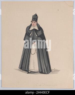 Un prêtre de l'ordre de Saint Domingue (Saint Dominique), d'un groupe de dessins représentant le costume péruvien ca.1848 attribué à Francisco (Pancho) Fierro pour des commentaires sur le groupe de dessins auquel il appartient, voir 38.145.451..Un prêtre de l'ordre de Saint Domingue (Saint Dominique), d'un groupe de dessins représentant le costume péruvien.Attribué à Francisco (Pancho) Fierro (péruvien africain, 1807–1879).1848. Aquarelle.Mises en plan Banque D'Images