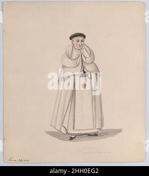 Un prêtre de l'ordre Mercendérien (ordre de notre Dame de la Miséricorde), d'un groupe de dessins représentant le costume péruvien 1848 attribué à Francisco (Pancho) Fierro pour des commentaires sur le groupe de dessins auquel il appartient, voir 38.145.451.Un prêtre de l'ordre Mercendérien (ordre de notre-Dame de la Miséricorde), d'un groupe de dessins représentant le costume péruvien.Attribué à Francisco (Pancho) Fierro (péruvien africain, 1807–1879).1848. Aquarelle.Mises en plan Banque D'Images