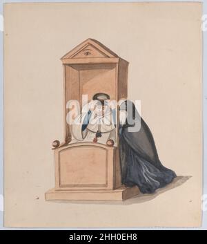 Une femme confessant à un prêtre, d'un groupe de dessins représentant le costume péruvien ca.1848 attribué à Francisco (Pancho) Fierro pour des commentaires sur le groupe de dessins auquel il appartient, voir 38.145.451..Une femme confessant à un prêtre, d'un groupe de dessins représentant le costume péruvien.Attribué à Francisco (Pancho) Fierro (péruvien africain, 1807–1879).1848. Aquarelle.Mises en plan Banque D'Images